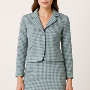 Vtg Blue Textured Cropped Blazer 8P Wool Blend Soft Norm Heritage Woods Cottagec